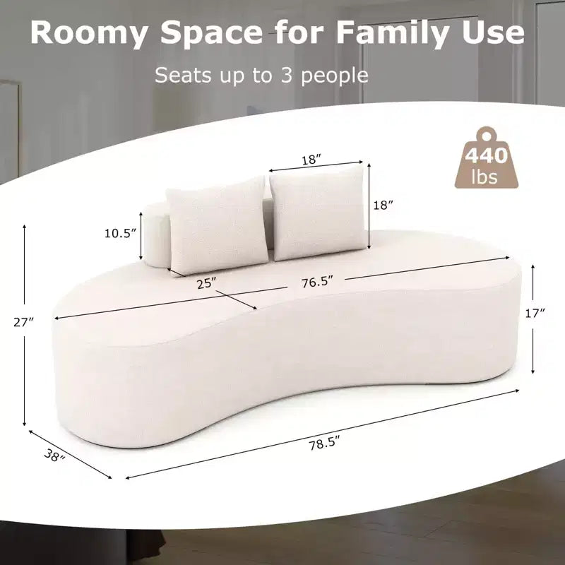 Costway Canapé incurvé en tissu de 199,4 cm avec 2 coussins confortables et dossier bas, beige/gris