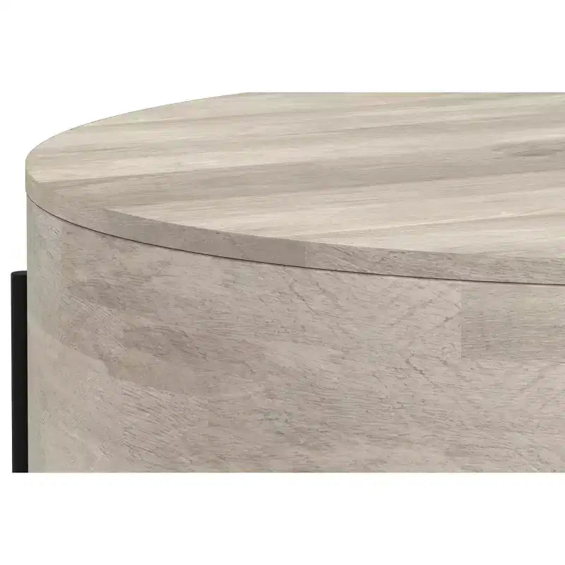 Table basse ronde moderne urbaine tambour Farmington en bois de manguier massif de 38 po de large