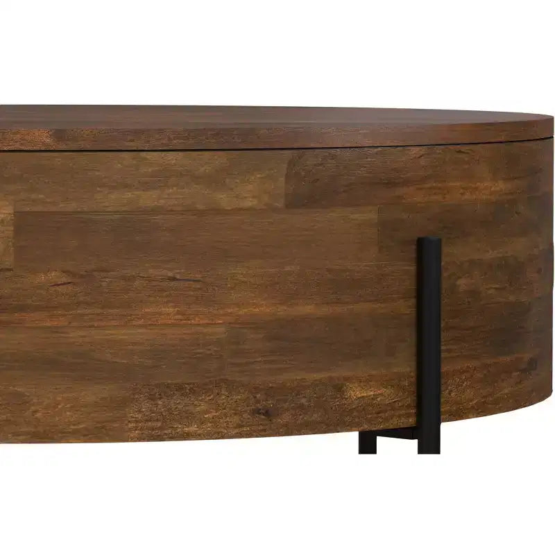 Table basse ronde moderne urbaine tambour Farmington en bois de manguier massif de 38 po de large