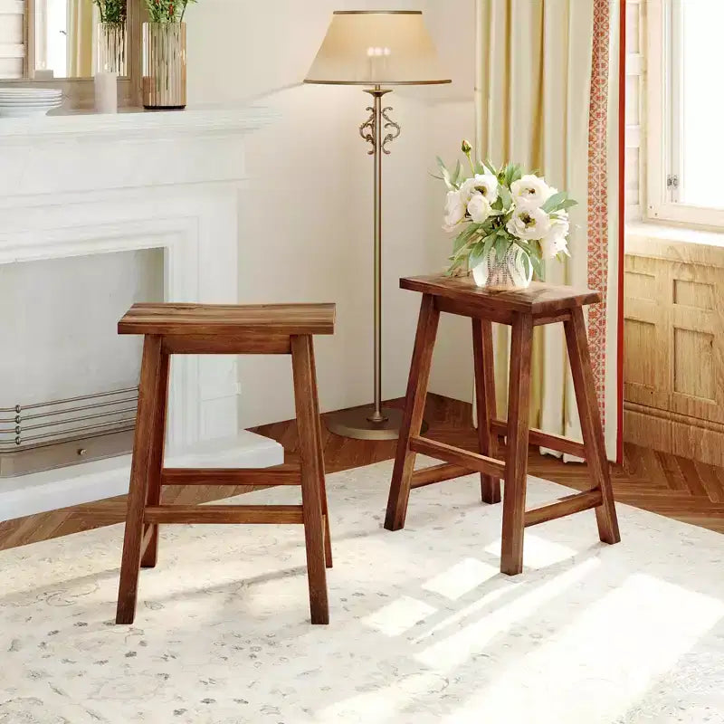MAYEERTY 2-Piece Farmhouse Counter Height Stools, Rustic Wood Design, Small Kitchen Dining, Walnut
