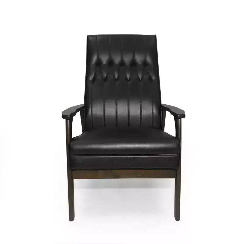 MAYEERTY Chaise d'appoint moderne du milieu du siècle, revêtement en similicuir noir mat, salon chambre à coucher