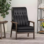 MAYEERTY Chaise d'appoint moderne du milieu du siècle, revêtement en similicuir noir mat, salon chambre à coucher
