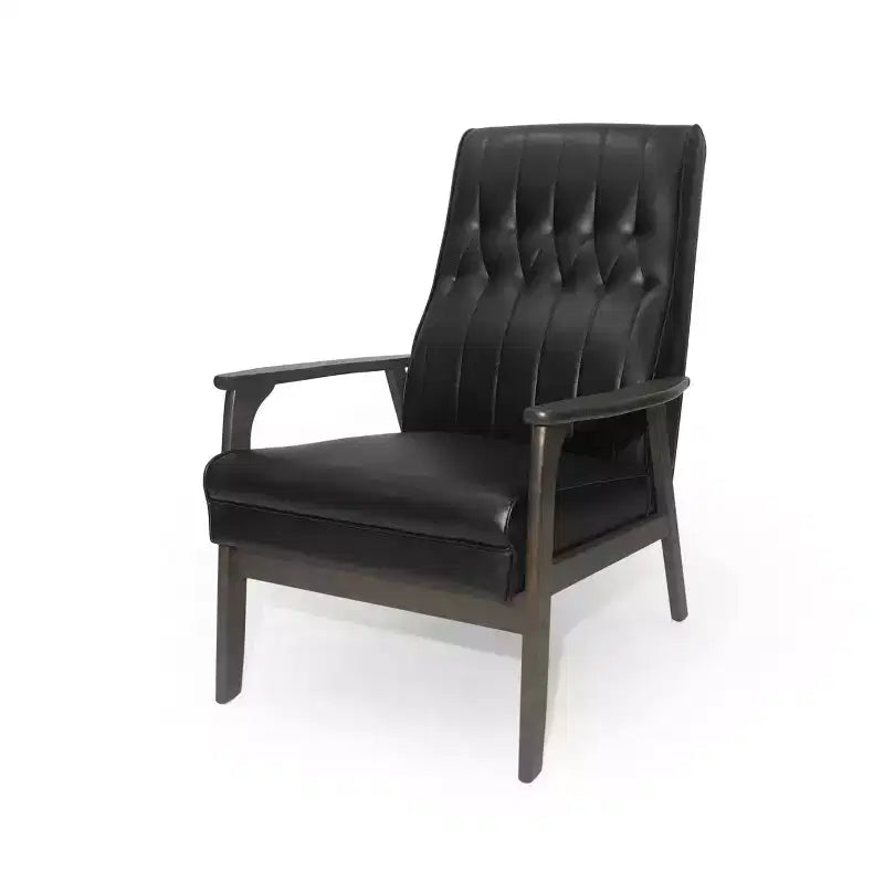 MAYEERTY Chaise d'appoint moderne du milieu du siècle, revêtement en similicuir noir mat, salon chambre à coucher