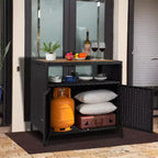 Rattan Outdoor Storage Cabinet - Black & Brown, Weather-Resistant, for Patio/Garden/Deck