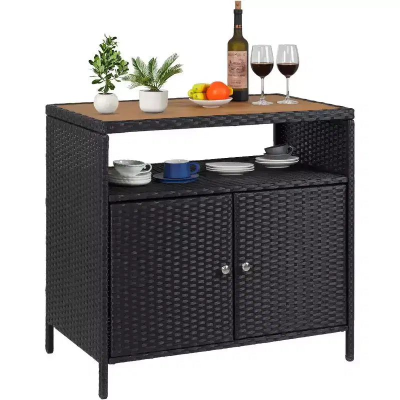 Rattan Outdoor Storage Cabinet - Black & Brown, Weather-Resistant, for Patio/Garden/Deck