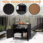 Rattan Outdoor Storage Cabinet - Black & Brown, Weather-Resistant, for Patio/Garden/Deck