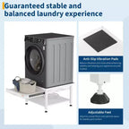 Pieds de lave-linge et sèche-linge de 27 po de largeur avec étagère coulissante, piédestal de lessive de 16 po de hauteur avec patins anti-vibration réglables, bac de récupération et tuyau, 1000 lb
