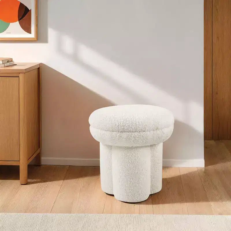 TUYOHW Tabouret d'appoint en forme de champignon, pouf de 44,5 cm avec plateau rond, base piédestal, chaise sans accoudoirs rembourrée en tissu shearling pour salon