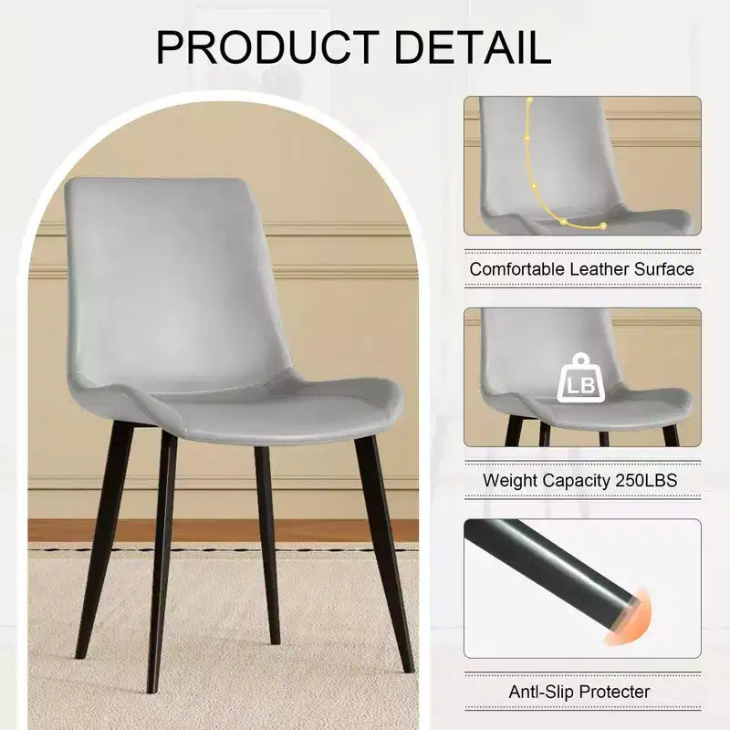MAYEERTY Lot de 4 chaises de salle à manger modernes, assise en cuir PU marron, pieds en acier au carbone noir, pour maison, restaurant, salle de conférence