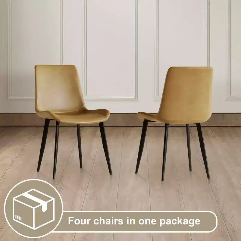 MAYEERTY Lot de 4 chaises de salle à manger modernes, assise en cuir PU marron, pieds en acier au carbone noir, pour maison, restaurant, salle de conférence