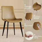 MAYEERTY Lot de 4 chaises de salle à manger modernes, assise en cuir PU marron, pieds en acier au carbone noir, pour maison, restaurant, salle de conférence
