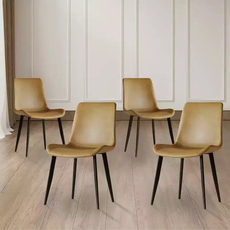 MAYEERTY Set of 4 Modern Dining Chairs, Brown PU Leather Seat Black Carbon Steel Legs, Home Restaurant Conference Room