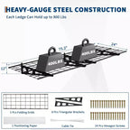 Lot de 2 étagères de rangement 60x180cm, capacité de charge totale 360 kg, étagères murales robustes pour garage, étagères murales métalliques antirouille, installation facile