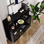 Acekool Meuble de bar rustique noir de 120 cm, porte vitrée verrouillable, rangement vin et café, pour cuisine, salon, salle de jeux