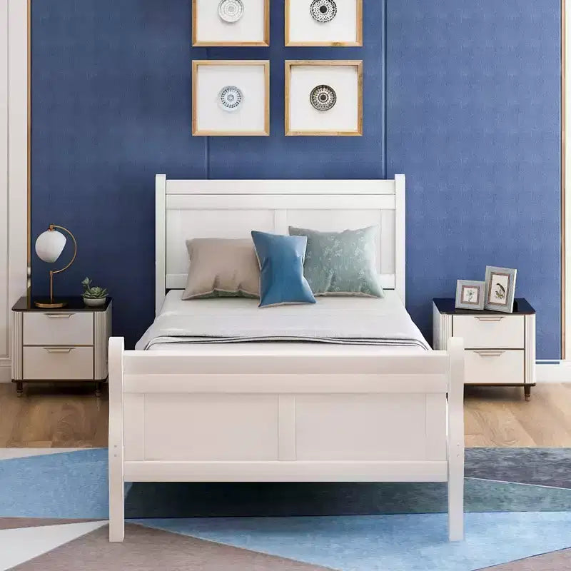 Bellemave Twin Wood Platform Bed Frame with Headboard & Footboard, Solid Wood Slat Support, No Box Spring Needed, Easy Assembly for Kids & Teens