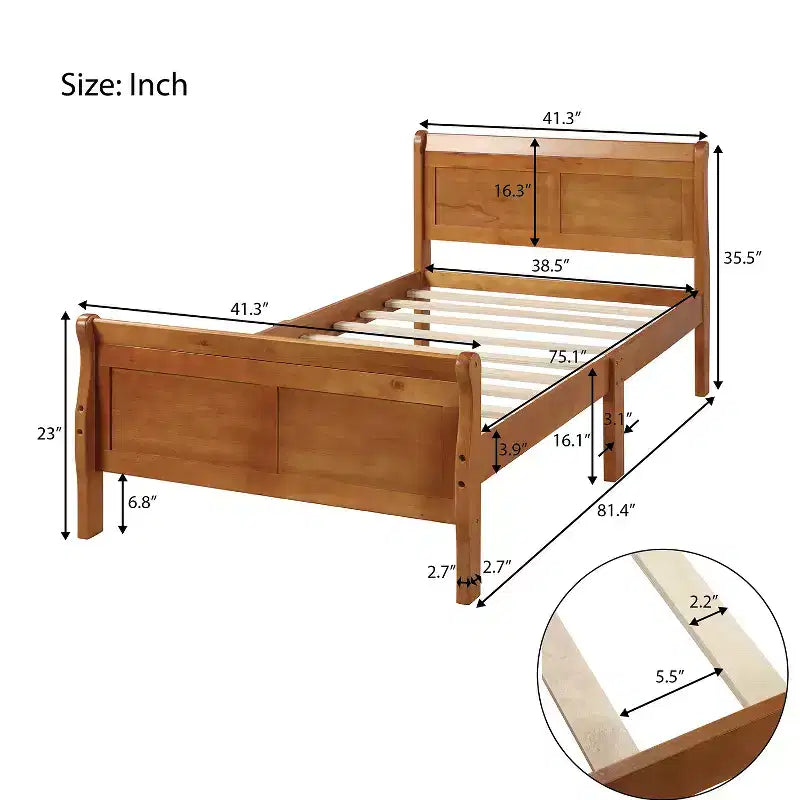 Bellemave Twin Wood Platform Bed Frame with Headboard & Footboard, Solid Wood Slat Support, No Box Spring Needed, Easy Assembly for Kids & Teens