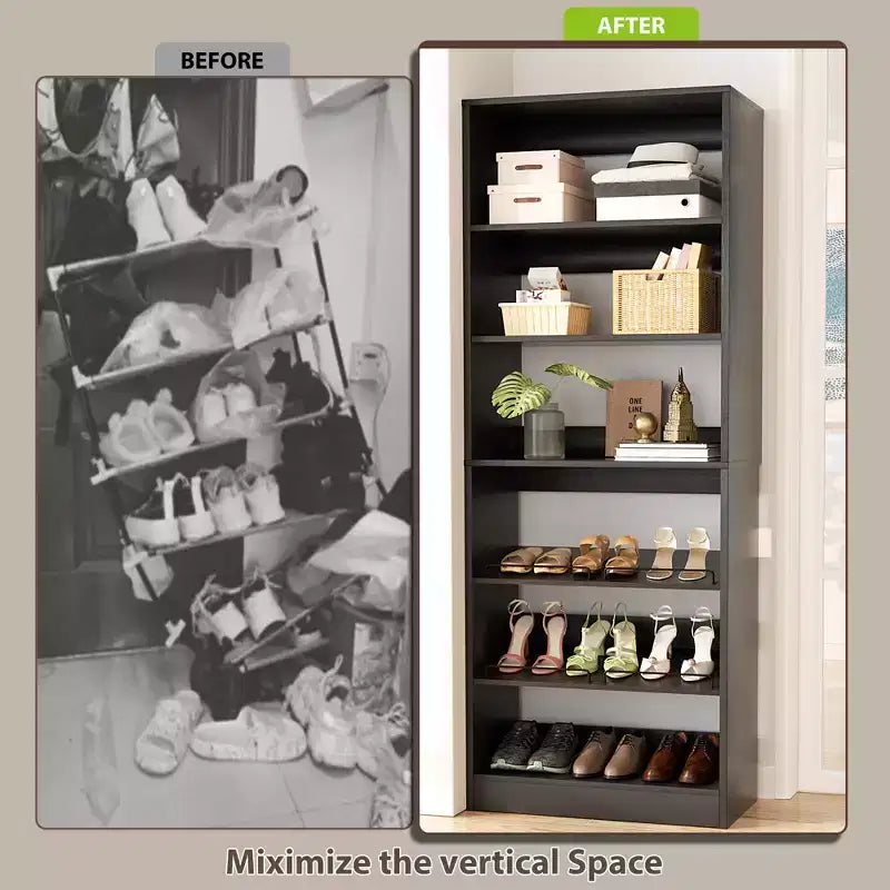 Besiost 6-Tier Shoe Rack Tower, 80'' Floor Standing Wooden Shoe Organizer