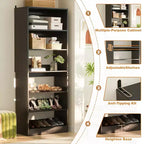 Besiost 6-Tier Shoe Rack Tower, 80'' Floor Standing Wooden Shoe Organizer