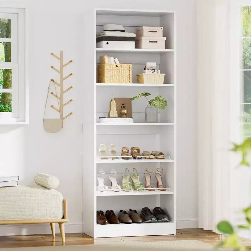 Besiost 6-Tier Shoe Rack Tower, 80'' Floor Standing Wooden Shoe Organizer