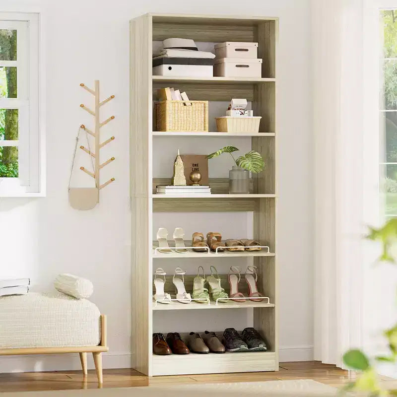Besiost 6-Tier Shoe Rack Tower, 80'' Floor Standing Wooden Shoe Organizer