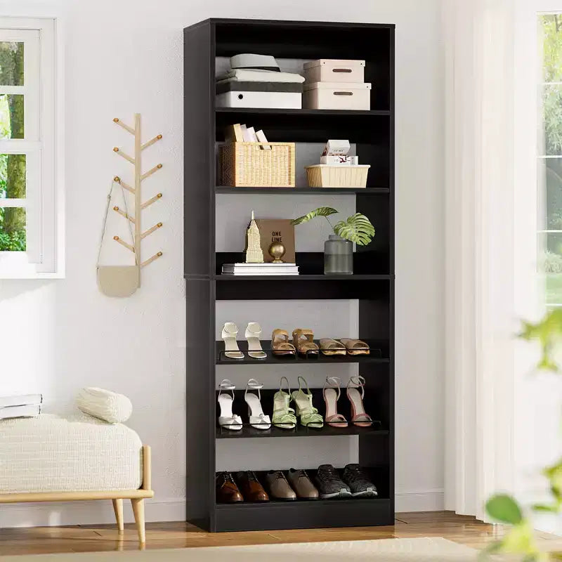 Besiost 6-Tier Shoe Rack Tower, 80'' Floor Standing Wooden Shoe Organizer