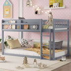 Lit superposé simple en bois massif Okak avec étagères de rangement et échelle, cadre de lit contemporain pour chambre à coucher, chambre d'enfant