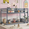 Okak Twin Size Solid Wood Floor Bunk Bed with Storage Shelves & Ladder,Contemporary Bed Frame for Bedroom,Kids Room