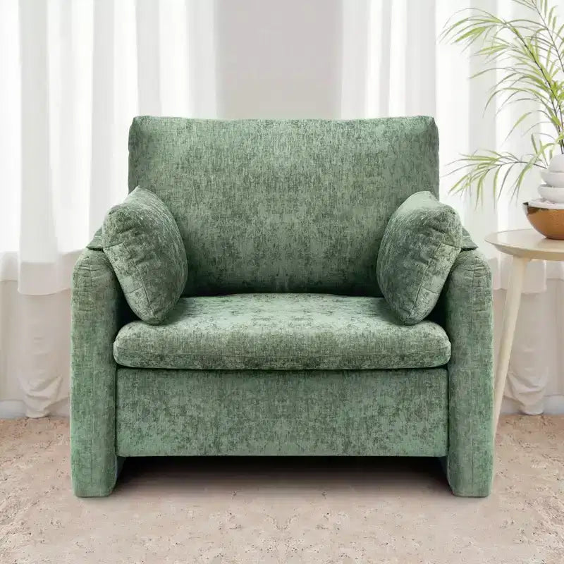 VEVOR Green Accent Chair, Modern Upholstered Accent Chair with Armrests, Cloth Arm Chairs with Thick Cushion and Arched Backrest, Green