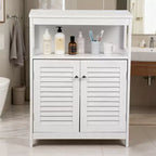 AEELLEEA Bathroom Storage Cabinet White Water Proof Wooden Freestanding Cabinet with Removable Shelf Shutter Doors for Home Hotel White