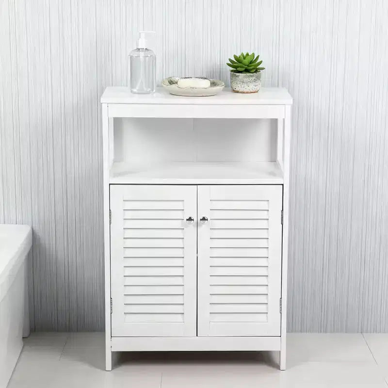 AEELLEEA Bathroom Storage Cabinet White Water Proof Wooden Freestanding Cabinet with Removable Shelf Shutter Doors for Home Hotel White
