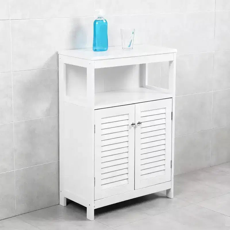 AEELLEEA Bathroom Storage Cabinet White Water Proof Wooden Freestanding Cabinet with Removable Shelf Shutter Doors for Home Hotel White
