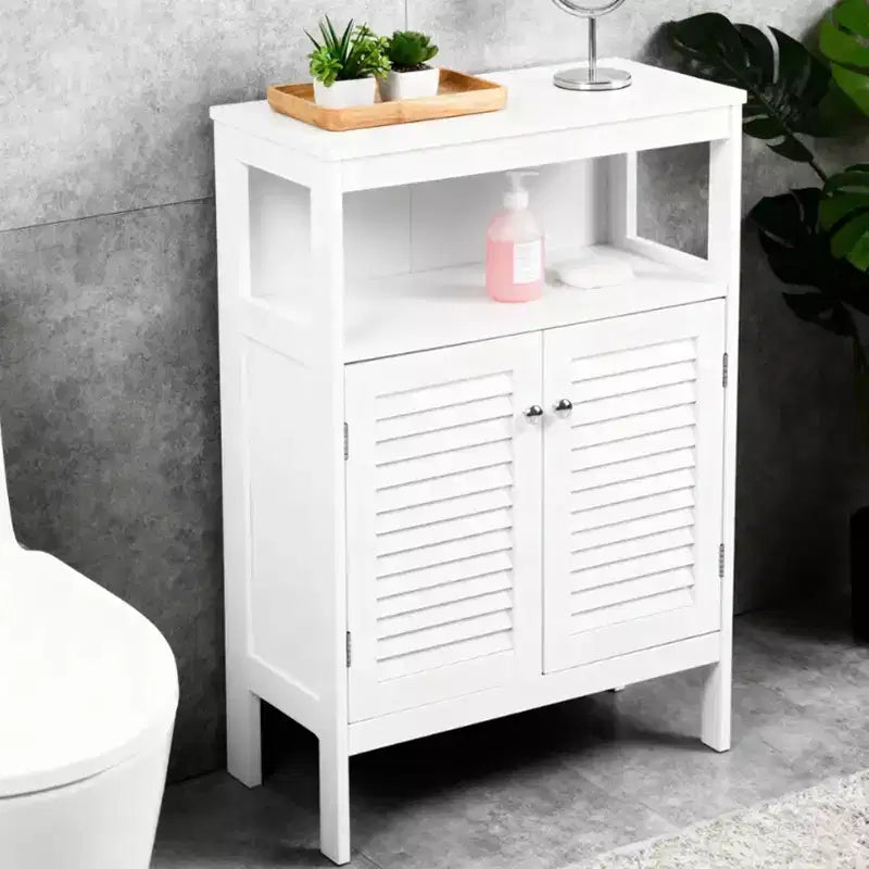 AEELLEEA Bathroom Storage Cabinet White Water Proof Wooden Freestanding Cabinet with Removable Shelf Shutter Doors for Home Hotel White