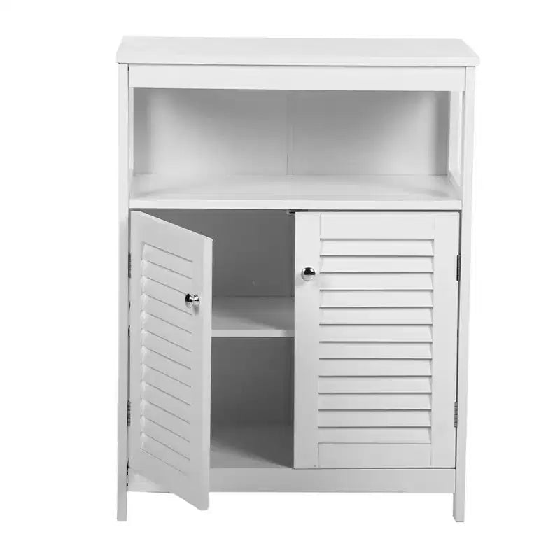 AEELLEEA Bathroom Storage Cabinet White Water Proof Wooden Freestanding Cabinet with Removable Shelf Shutter Doors for Home Hotel White