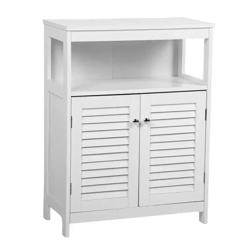 AEELLEEA Bathroom Storage Cabinet White Water Proof Wooden Freestanding Cabinet with Removable Shelf Shutter Doors for Home Hotel White