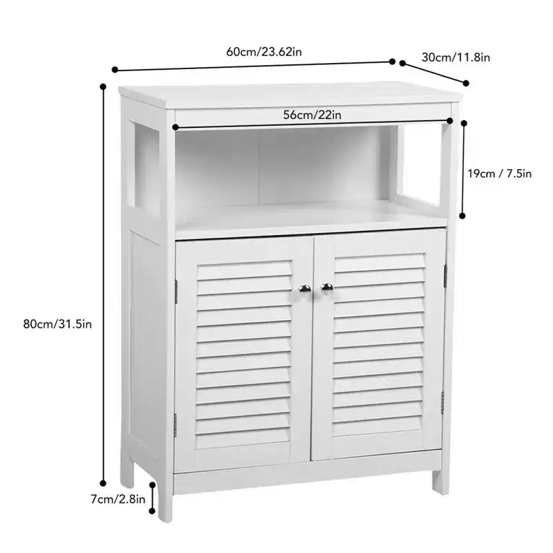 AEELLEEA Bathroom Storage Cabinet White Water Proof Wooden Freestanding Cabinet with Removable Shelf Shutter Doors for Home Hotel White