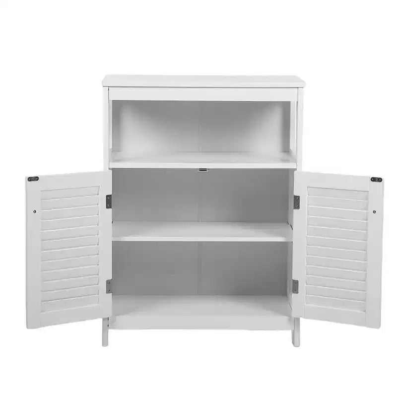 AEELLEEA Bathroom Storage Cabinet White Water Proof Wooden Freestanding Cabinet with Removable Shelf Shutter Doors for Home Hotel White
