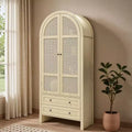 70.28 Tall Arched Kitchen Pantry Cabinet with Rattan Doors, Natural Storage Cabinet with 2 Drawers and Adjustable Shelves - Panipeachy