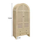 Grand garde-manger de cuisine arqué de 70,28 po avec portes en rotin, meuble de rangement naturel avec 2 tiroirs et étagères réglables - Panipeachy