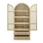 Grand garde-manger de cuisine arqué de 70,28 po avec portes en rotin, meuble de rangement naturel avec 2 tiroirs et étagères réglables - Panipeachy
