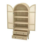 Grand garde-manger de cuisine arqué de 70,28 po avec portes en rotin, meuble de rangement naturel avec 2 tiroirs et étagères réglables - Panipeachy