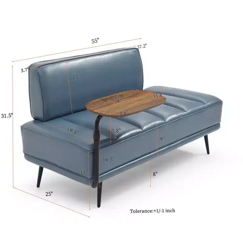 TUYOHW 55 Modern End of Bed Bench,Faux Leather Upholstered Ottoman with Swivel Tray,Metal Legs,Ottoman Bench for Bedroom,Living Room,Entryway