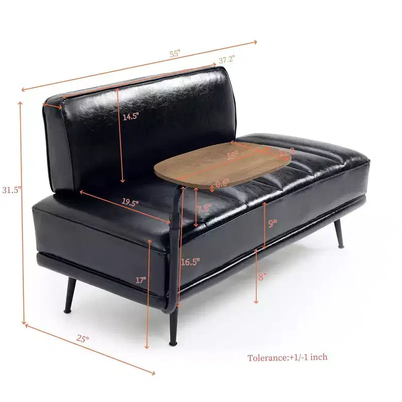 TUYOHW 55 Modern End of Bed Bench,Faux Leather Upholstered Ottoman with Swivel Tray,Metal Legs,Ottoman Bench for Bedroom,Living Room,Entryway
