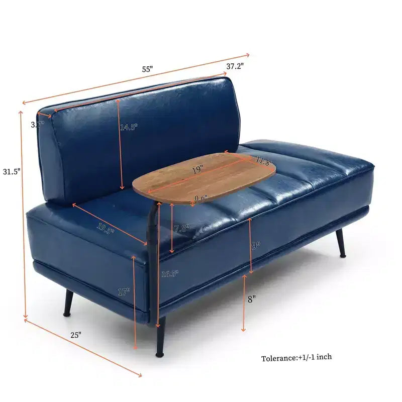 TUYOHW 55 Modern End of Bed Bench,Faux Leather Upholstered Ottoman with Swivel Tray,Metal Legs,Ottoman Bench for Bedroom,Living Room,Entryway