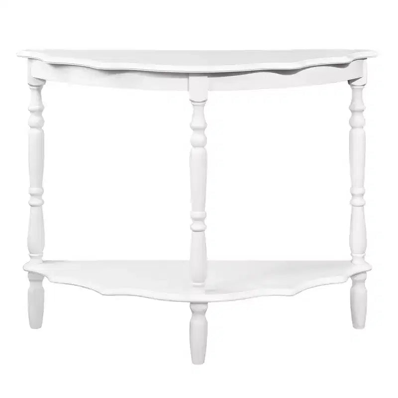 Hostack 42'' Retro Curved Console Table with Cloud Design Top and Open Shelf Solid Wood Frame and Legs, Milk White
