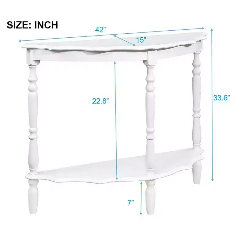 Hostack 42'' Retro Curved Console Table with Cloud Design Top and Open Shelf Solid Wood Frame and Legs, Milk White