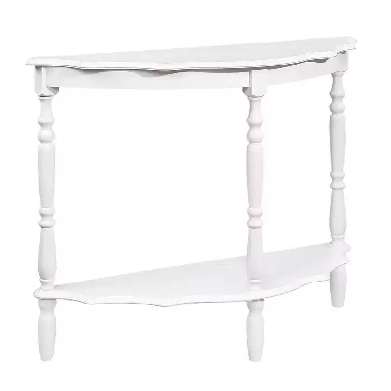 Hostack 42'' Retro Curved Console Table with Cloud Design Top and Open Shelf Solid Wood Frame and Legs, Milk White