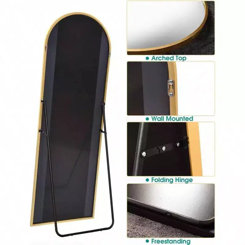 Arched Full Length Mirror 58 Inch 18 Inch Aluminum Frame Gold Wall Mounted Standing Mirror for Living Room Bedroom Hallway
