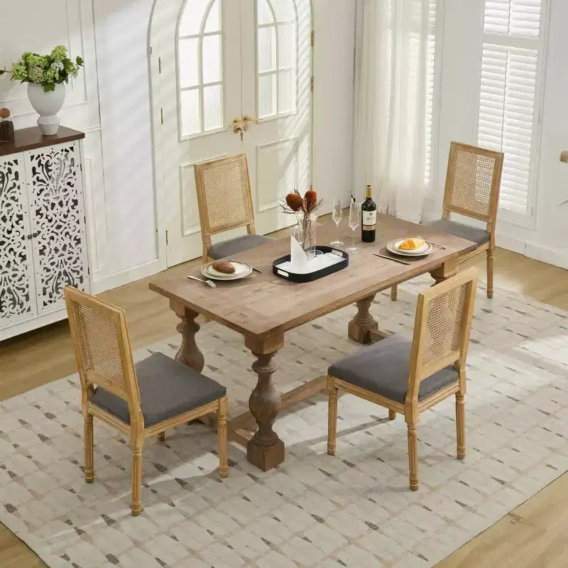 TUYOHW King Louis Chairs Set of 2,Rattan Back French Decor Side Chairs with Solid Rubberwood Legs,High Resilience Foam,300lbs Capacity