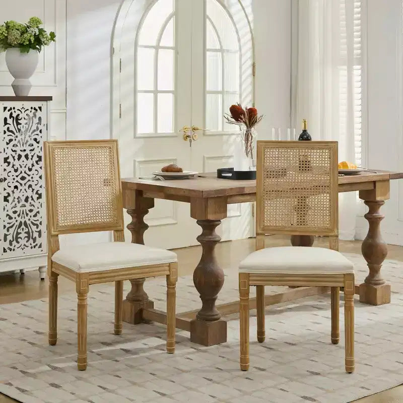 TUYOHW King Louis Chairs Set of 2,Rattan Back French Decor Side Chairs with Solid Rubberwood Legs,High Resilience Foam,300lbs Capacity