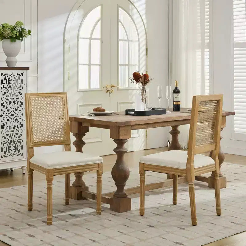 TUYOHW King Louis Chairs Set of 2,Rattan Back French Decor Side Chairs with Solid Rubberwood Legs,High Resilience Foam,300lbs Capacity